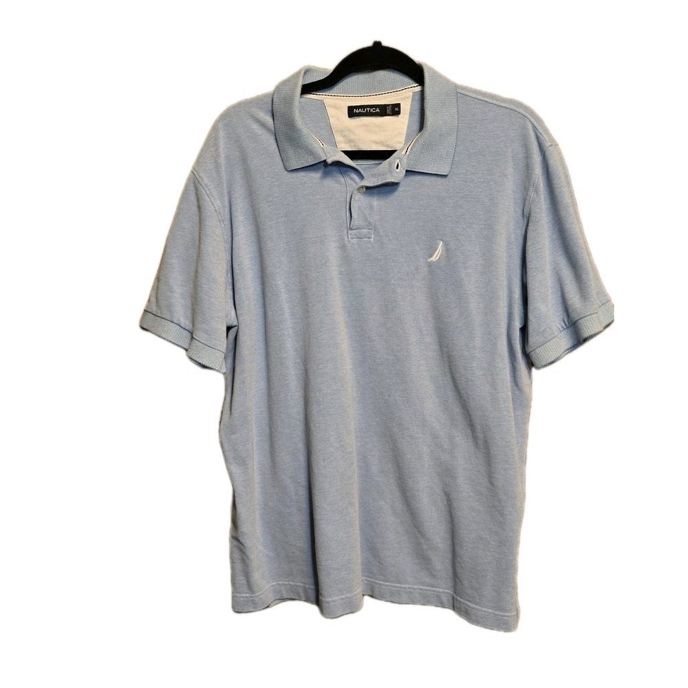 💙 Nautica Men's Polo Shirt XL — Light Blue Cotton Short Sleeve Casual‎ Classic
